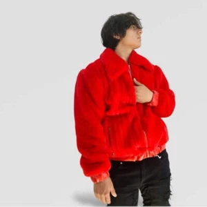 Men’s Manzini Faux Fur Red Fuzzy Casual Coat NWT - Picture 1 of 14