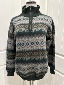 AlpacaWear Brand Fair Isle Sweater Nordic Blues/Green 1/4 Zip Pullover Mock Neck - Picture 1 of 13
