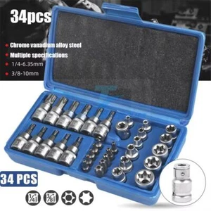 NEW 34pcs Torx Star Sockets & Bit Set Male Female E-torx Security Bits 3/8 Drive - Picture 1 of 12