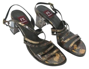 Vintage Y2K FX Fluxa brown/snake leather slingback sandals/heels UK7.5-8/EU41 - Picture 1 of 11