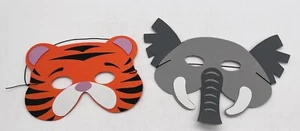 Foam Fun Animal Mask, Party Mask for Children, 2 pack, Elephant, Tiger, - Picture 1 of 2