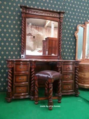 UK STOCK ~  Tudor Style dressing table mirror and stool - Image 1 of 4