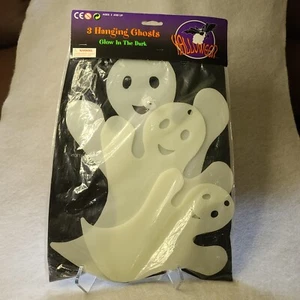 VTG Halloween Ghosts Hanging Glow In The Dark Plastic (3 Pack 12" 10" 8") 2001 - Picture 1 of 7
