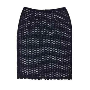 Karl Lagerfeld Paris Women's Size Petite M Navy Blue Dot Overlay Pencil Skirt - Picture 1 of 6