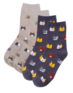 CUTE CATS | Ladies Womens 2 PAIRS Ankle Trainer Socks | One Size UK 4-7 EU 36-40 - Picture 1 of 1