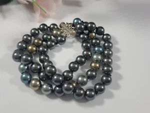 Vintage Bracelet BOLD Triple Strand Faux Pearls Sterling Silver  925 Clasp 6mm - Picture 1 of 10