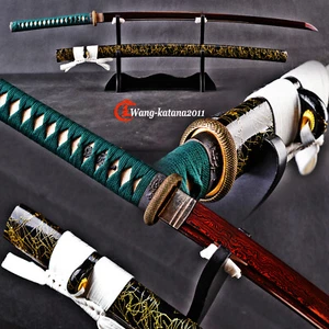 Espada afilada samurái japonesa de acero plegado rojo Damasco lista para batalla - Imagen 1 de 12