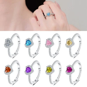 2025 European Pave AAA CZ Love Heart Ring For Women Jewelry Silver Plated - Picture 1 of 20