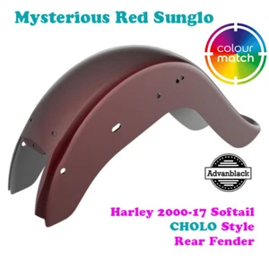 Mysterious Red Sunglo Extended Cholo Rear Fender fit 00-17 Harley Softail Deluxe - Picture 1 of 5