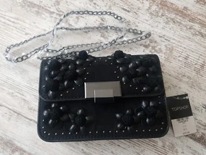 New Topshop Black Faux Suede Floral Cross Body Bag - Picture 1 of 4