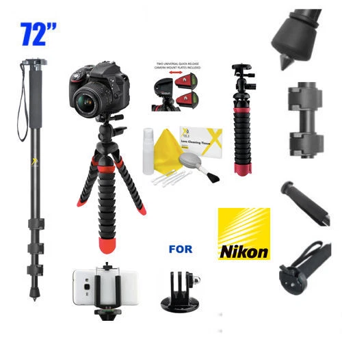 72" Monopod + REMOTE +12" CARBON FIBER TRIPOD FOR NIKON D3000 D3100 D5000 - Image 1 of 4