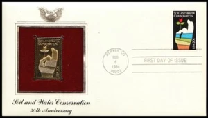 Soil & Water Conservation USA 1984 FDC 22 carat gold leaf stamp few yellow spots - Picture 1 of 1