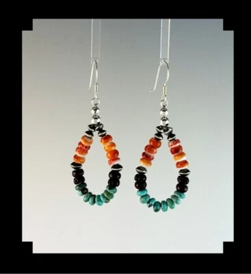 White Fox Creation: Turquoise and Spiny Oyster Earrings - Image 1 of 4