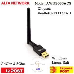 ALFA NETWORK AWUS036ACS 2.4 5.0 GHz WiFi USB Adapter Pentest Linux Windows - Picture 1 of 6