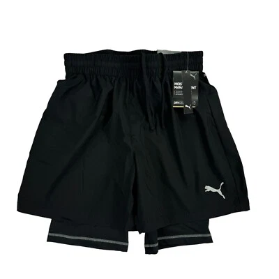 Puma Mens Logo Graphic 2-In-1 Woven Lined Running Shorts Black S - Image 1 of 4