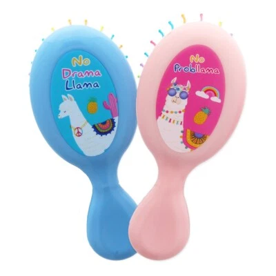 KIDS LLAMA HAIR BRUSHES 2PC Novelty Wavy Pin Soft Bristle Gentle Detangle Combs - Image 1 of 4