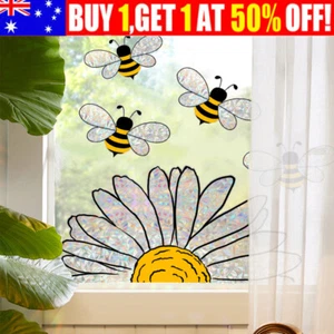 Adorable Bees Style Glass Sticker Sunflower Personalized Window Cling Wall Decor - Picture 1 of 10