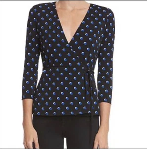 Camicia donna Bailey 44 manica 3/4 a strati a pois nera blu taglia XSmall $168 - Foto 1 di 12