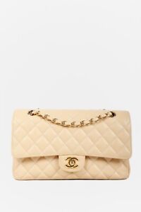 Chanel 2014 Beige Caviar Medium Double Flap Bag GHW