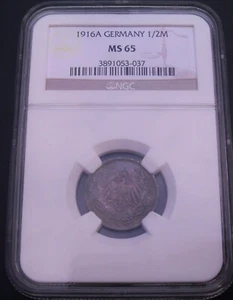 1916 A Germany 1/2 Mark, NGC MS 65, attractive GEM silver coin      # 1471 - Picture 1 of 4