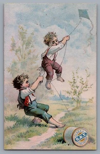1800s Victorian Trade Card Clark's O.N.T. Cotton Thread Boy on Kite 9812 - Picture 1 of 2