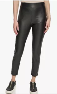 Women's DKNY Jeans Faux-Leather Ankle-Leggings Black Size large - Picture 1 of 3