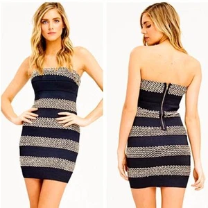 Venus Black XL Black & Gold Sequined Striped Sexy Bandage MiniDress NYE Cocktail - Picture 1 of 13