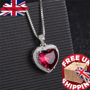Collana Pietra Cuore Rosso Argento Sterling Ciondolo Catena Gioielli Donna UK - Foto 1 di 6