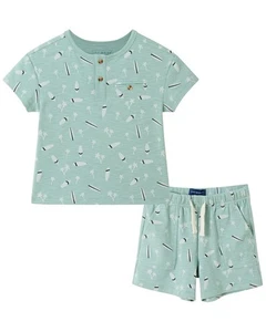 Andy & Evan Washed Surfboard Henley & Matching Short Set - Picture 1 of 7