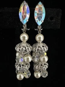 Vintage Lewis Segal Glas Krappen Set Aurora Borealis Hänger Ohrhänger Clip auf Ohrringe - Bild 1 von 7