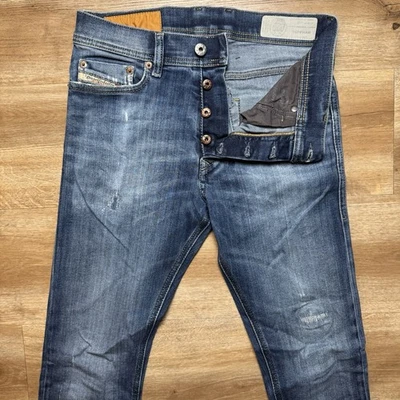 Jeans Diesel Hombres 27x32 Azul Tefphar Slim Zanahoria Elastizados Modernos Parches 0860L Foto 1 de 4