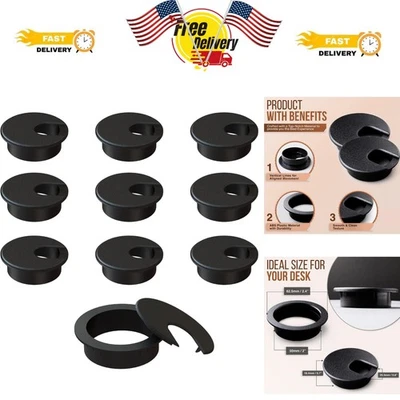Paquete de 10 cubiertas de cable de escritorio de 2 pulgadas - plástico ABS negro para gestión de cables ordenada Foto 1 de 4