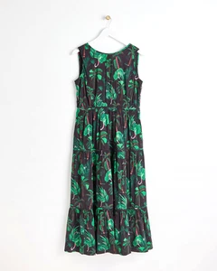 Oliver Bonas Tropical Print Black Tiered Midi Dress Size UK10 NEW - Picture 1 of 16