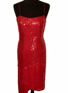 Carmen Dee,Red dress sequence on silk size Uk 12 Asymmetric Finished length - Picture 1 of 10