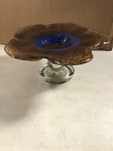 Murano Brown and Blue Glass 11.5” Round in Excellent Condition - Picture 1 of 9