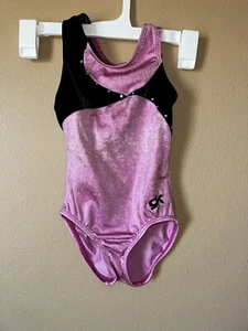 GK Elite Girl's Medium Pink Velvet Velour Black Tank Gymnastics Leotard Vintage - Picture 1 of 4