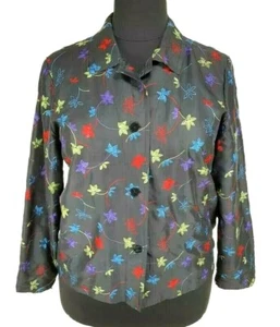 Camisa Blusa HW New York Flora Negra 100% Seda Abotonada Mujer Talla L Manga Larga - Imagen 1 de 5