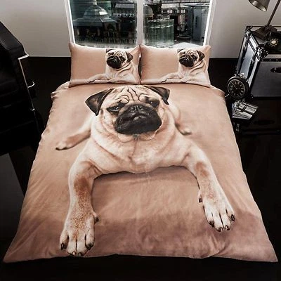 Cane Pug King Misura Piumino & Set Federe Pupazzo Photoprint Lenzuola - Immagine 1 di 2