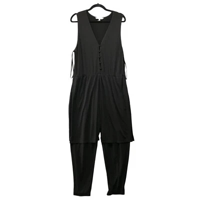 BCBGeneration Sleeveless Jumpsuit Womens L Black Tunic V-Neck Jersey Knit - Image 1 of 4