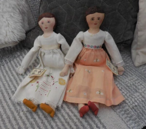 Pair of Vintage 15" Pretty Girl Artist Dolls by Mary Ann Serras, Linen Dresses - Picture 1 of 22