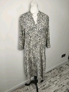 Primark women Beige Black Tiered midi dress Size 12 Casual Leopard Animal Print - Picture 1 of 8