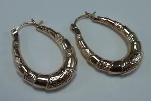 Pendientes de aro ancho de oro amarillo de 14 K de 3/8"" X 1-1/8 - Imagen 1 de 4