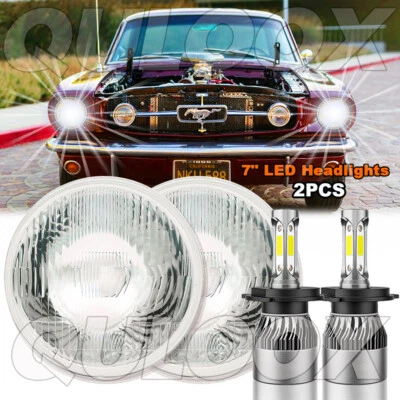 For Ford Mustang Bronco 1965-78 F100 F250 7 Inch Round LED Headlights Hi/Lo Beam Foto 1 de 4