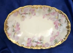 T&V Limoges France Depose Candy Bowl Gold Scrolled Pink Purple Florals ca 1907 - Picture 1 of 13