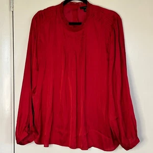 J. Crew Women Red Blouse Pleated Long Sleeve Lace Trim Button Closure Sz 3XL NEW - Picture 1 of 10