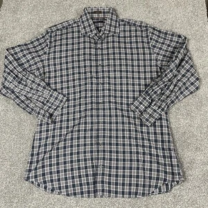 Peter Millar Mens Large Gray Blue White Plaid Long Sleeve Button Dress Shirt - Picture 1 of 6