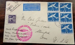 AUG, 1936 7TH NORTH AM. FLUG HINDENBURG ZEPPELIN SCHWEDEN NACH FRANKFORT + CV $ 150 - Bild 1 von 3