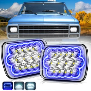 Fit Chevy G10 G20 G30 Van 1978-1995 Pair 5x7 7x6" LED Headlights Hi/Lo Blue DRL - Picture 1 of 20