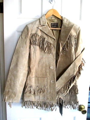 De Colección Nueva Chaqueta Western Flecos Gamuza Cuero Tostado Estilo Boho Hippie Para Mujer Talla S Foto 1 de 4
