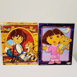 2 Vtg Playskool Dora the Explorer Boots Go Diego Go Baby Jaguar Wooden Puzzles - Picture 1 of 5